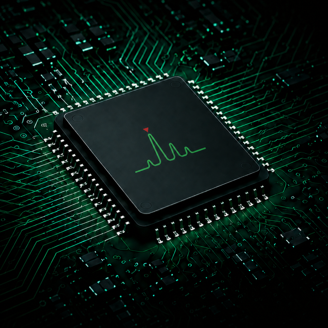 Semiconductor chip with Kymetron measurement mark on a circuit board